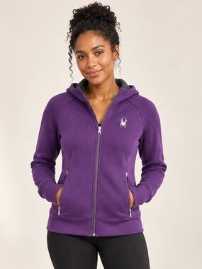 Spyder Core Sweater Purple Fleece Lined Full Zip Hooded Jacket Womens Small